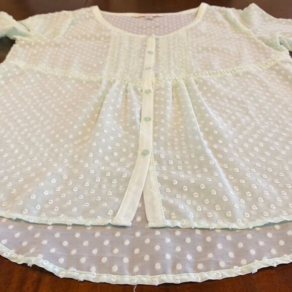 Lauren Conrad Swiss Dot Mint Green Popover 3/4 Sleeve Summer Top Size Medium - Picture 4 of 9